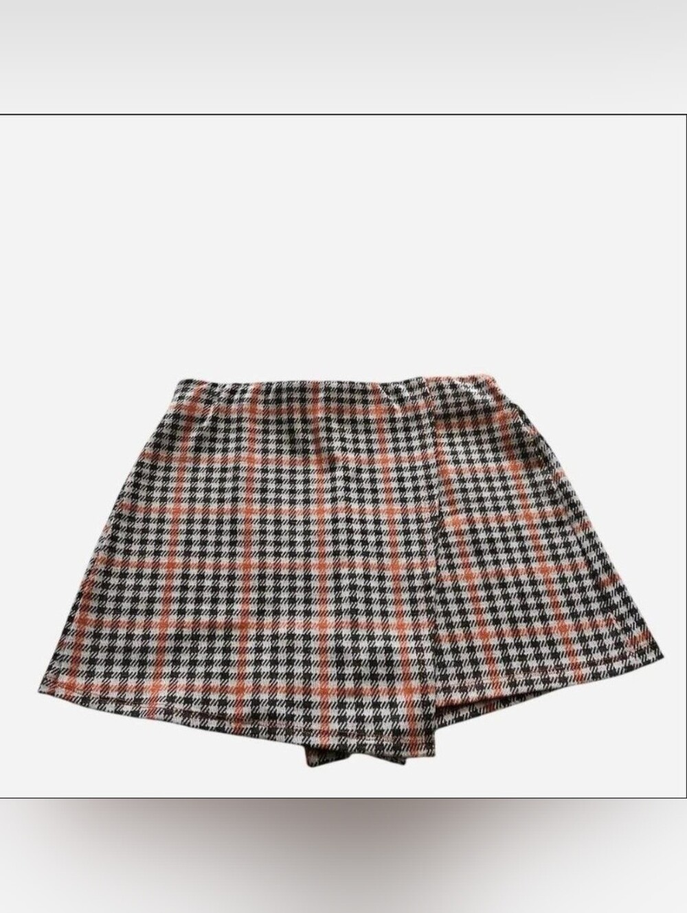 Altar'd State Plaid Mini Wrap Skort with Black, White & Orange Check Plaid